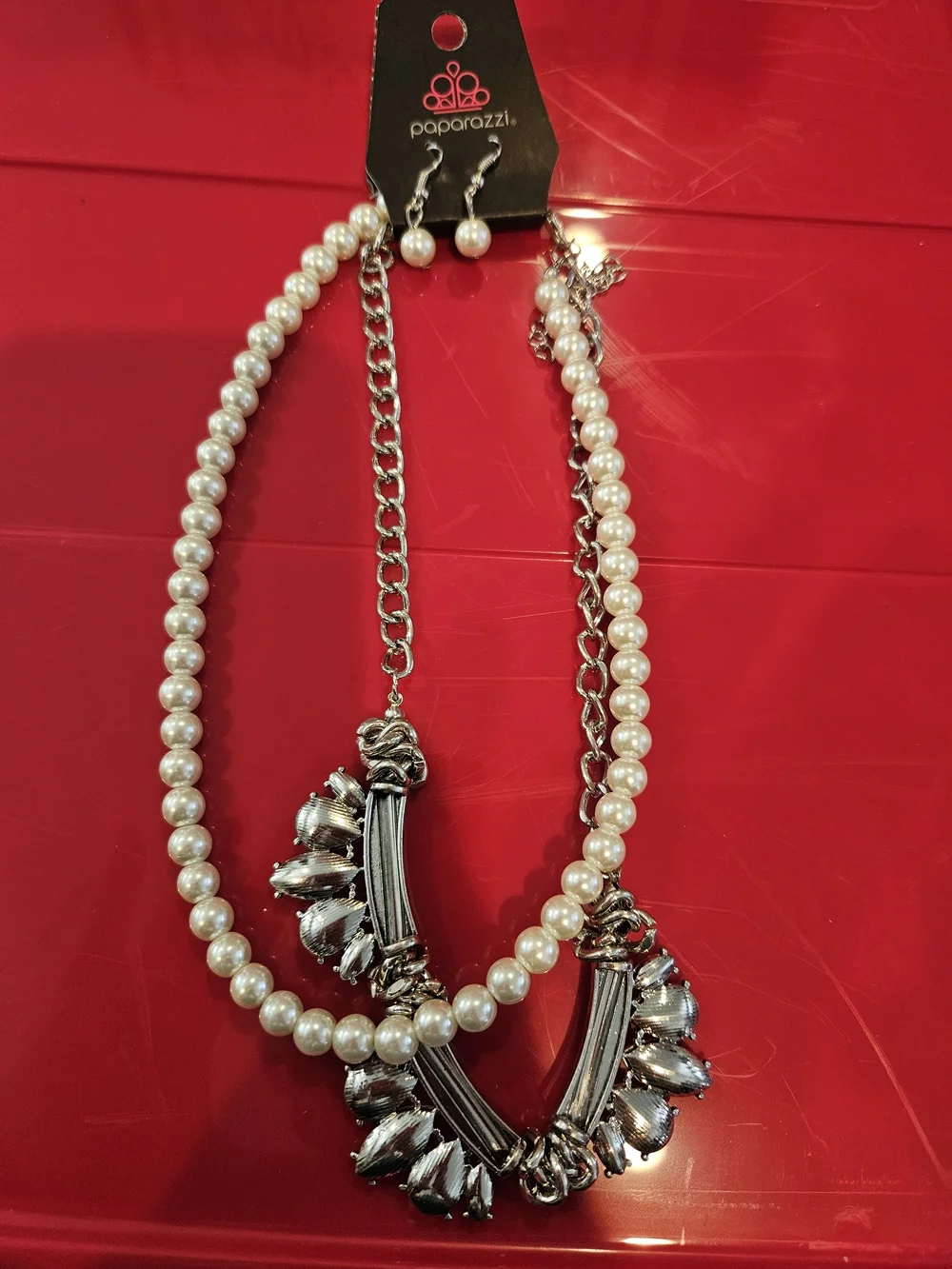 Pearl and Crystal Silver-Tone Statement Necklace - Elegant White